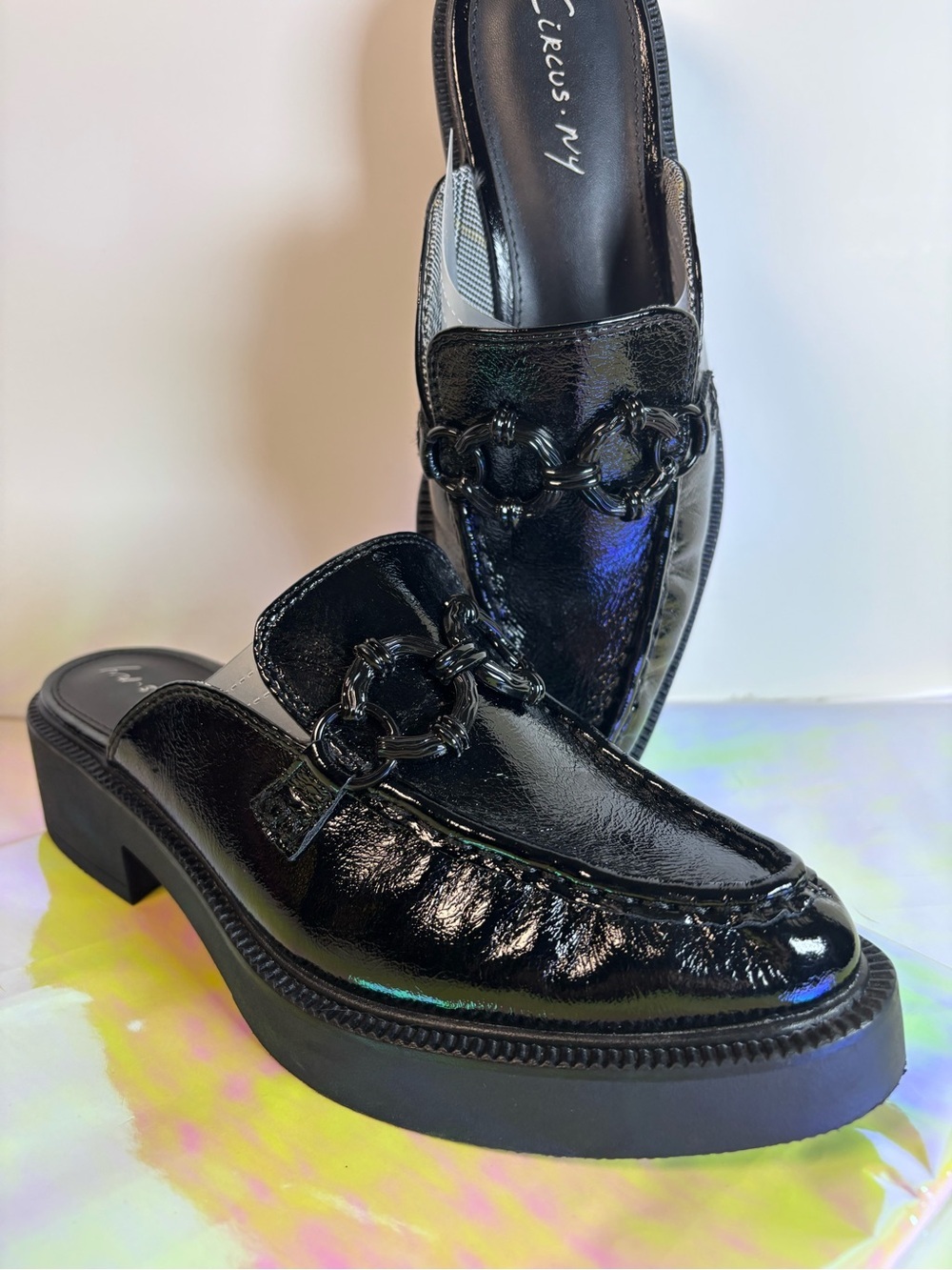 Circus by Sam Edelman Black Patent Chain-Accent Mule Loafers size 8 - Picture 10 of 15
